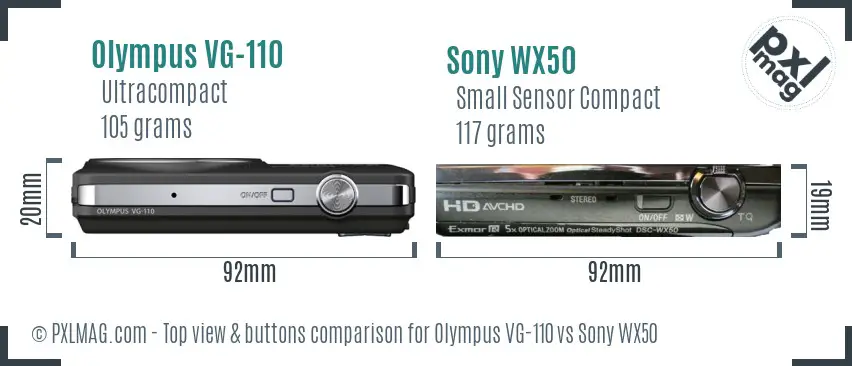 Olympus VG-110 vs Sony WX50 top view buttons comparison