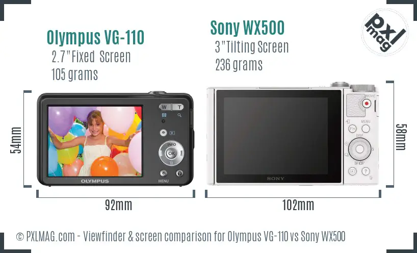 Olympus VG-110 vs Sony WX500 Screen and Viewfinder comparison