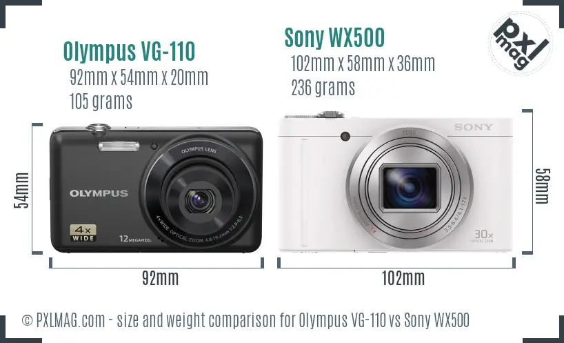 Olympus VG-110 vs Sony WX500 size comparison