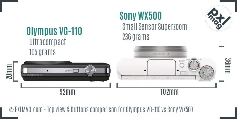 Olympus VG-110 vs Sony WX500 top view buttons comparison
