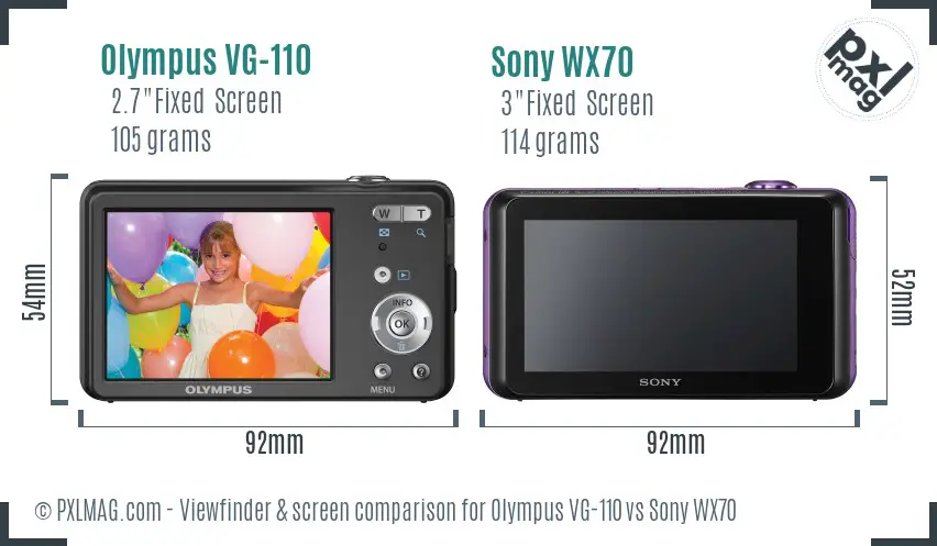 Olympus VG-110 vs Sony WX70 Screen and Viewfinder comparison