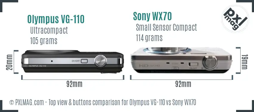 Olympus VG-110 vs Sony WX70 top view buttons comparison