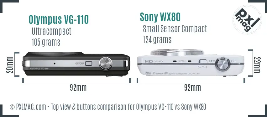 Olympus VG-110 vs Sony WX80 top view buttons comparison