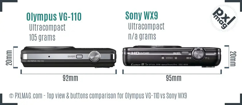 Olympus VG-110 vs Sony WX9 top view buttons comparison