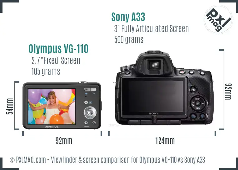 Olympus VG-110 vs Sony A33 Screen and Viewfinder comparison