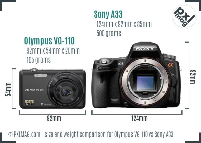 Olympus VG-110 vs Sony A33 size comparison
