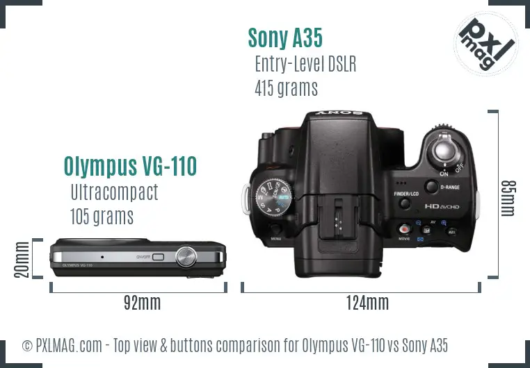 Olympus VG-110 vs Sony A35 top view buttons comparison