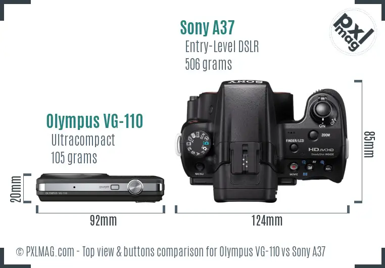Olympus VG-110 vs Sony A37 top view buttons comparison