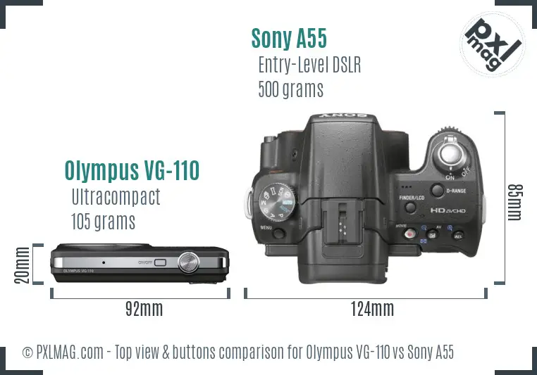 Olympus VG-110 vs Sony A55 top view buttons comparison