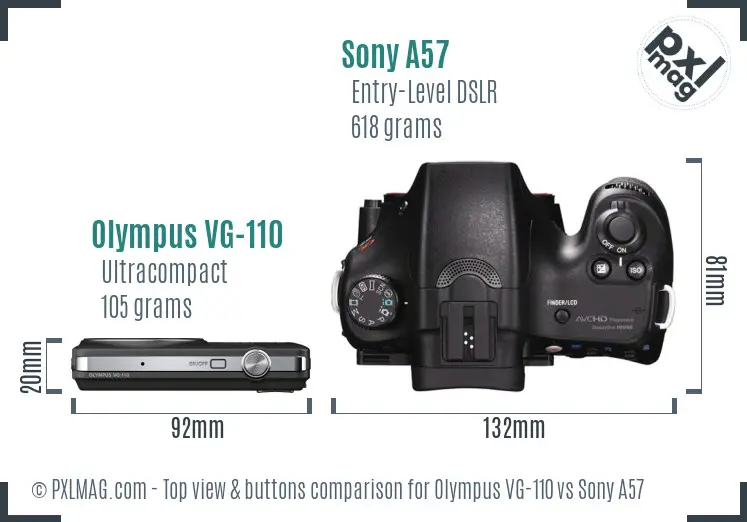 Olympus VG-110 vs Sony A57 top view buttons comparison