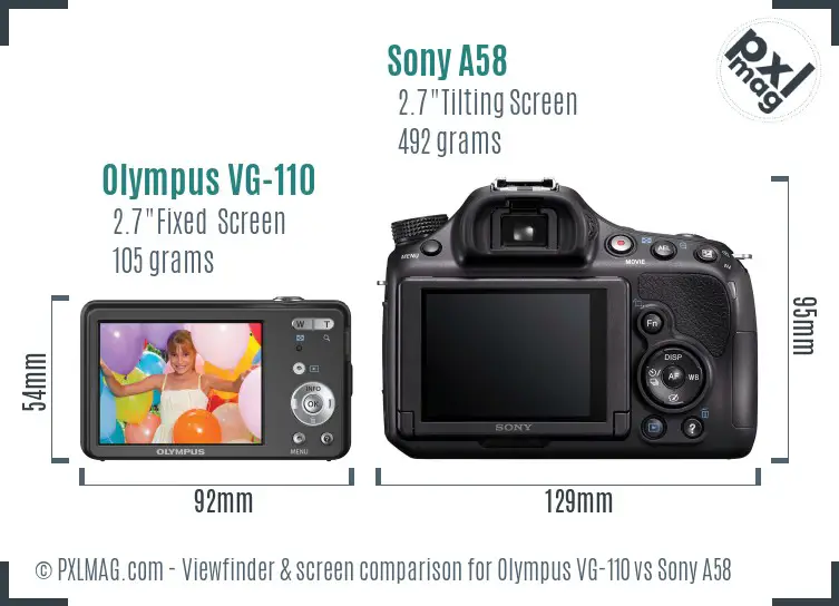 Olympus VG-110 vs Sony A58 Screen and Viewfinder comparison