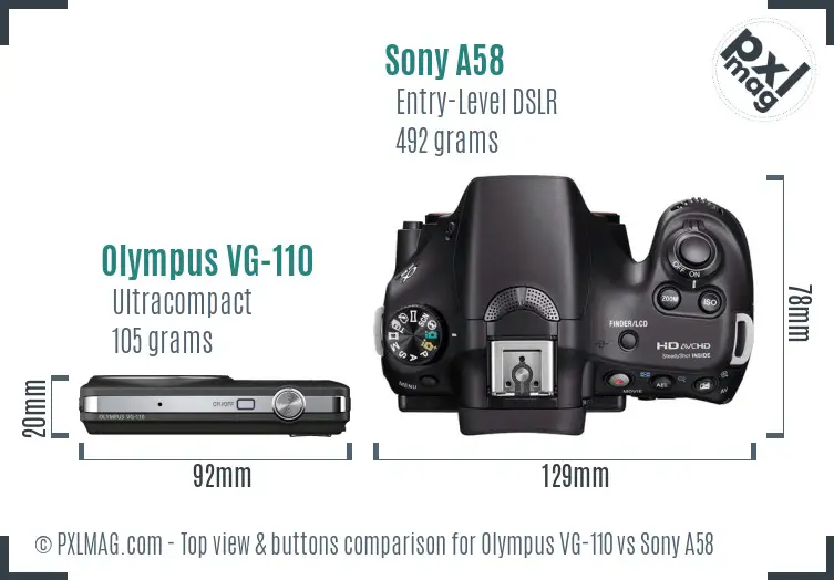 Olympus VG-110 vs Sony A58 top view buttons comparison