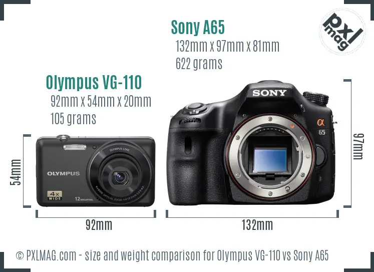 Olympus VG-110 vs Sony A65 size comparison