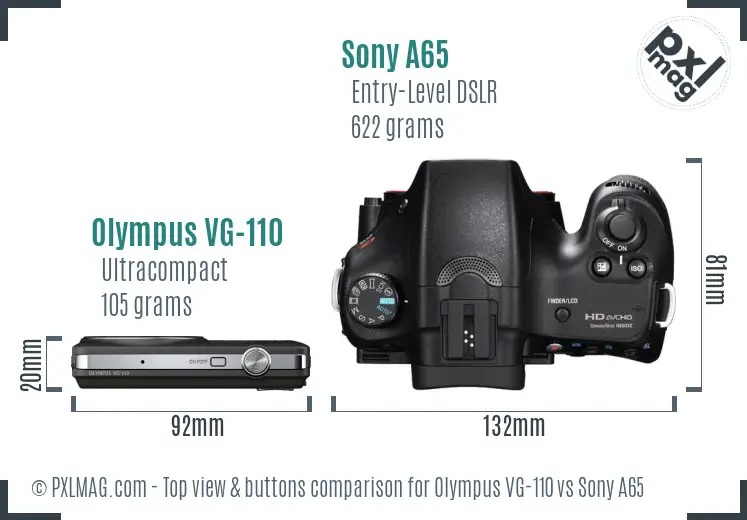 Olympus VG-110 vs Sony A65 top view buttons comparison