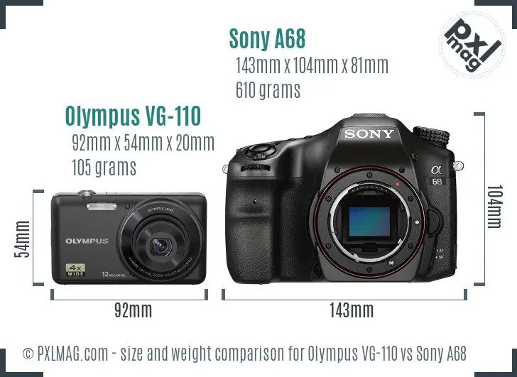 Olympus VG-110 vs Sony A68 size comparison