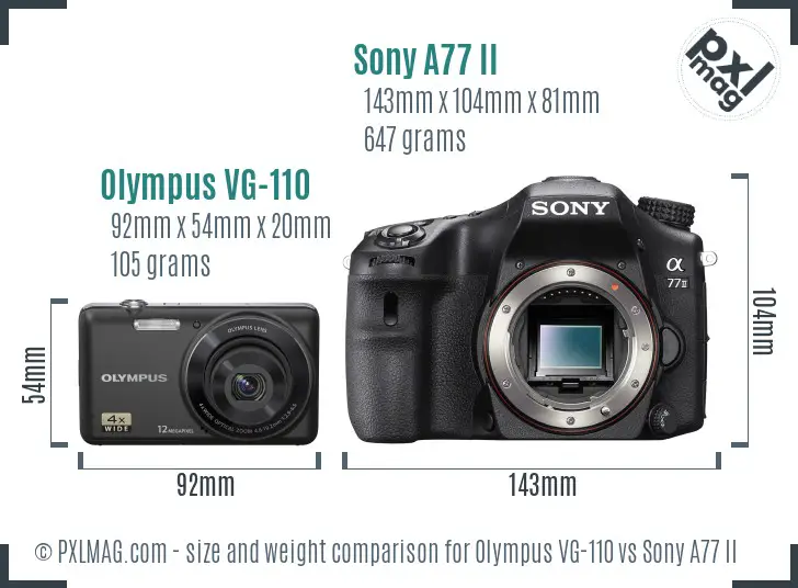 Olympus VG-110 vs Sony A77 II size comparison