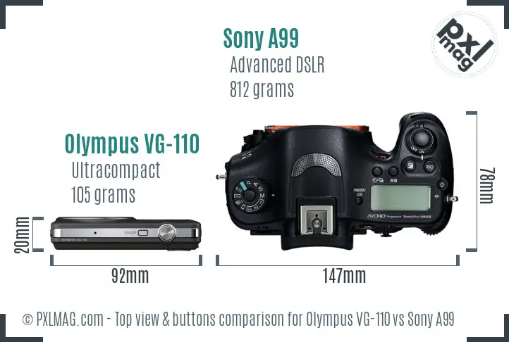 Olympus VG-110 vs Sony A99 top view buttons comparison