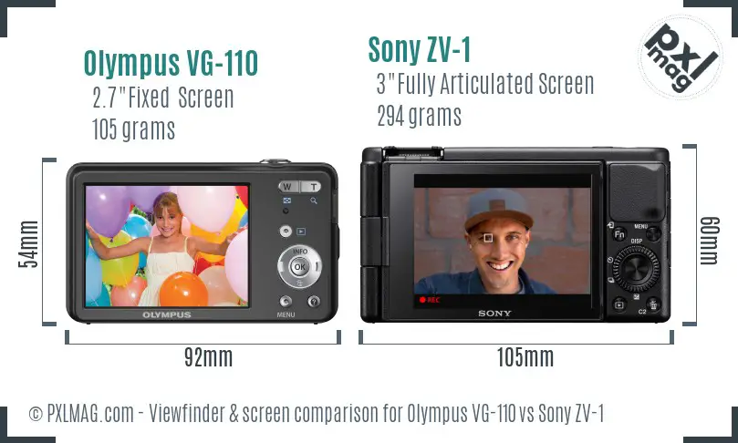 Olympus VG-110 vs Sony ZV-1 Screen and Viewfinder comparison