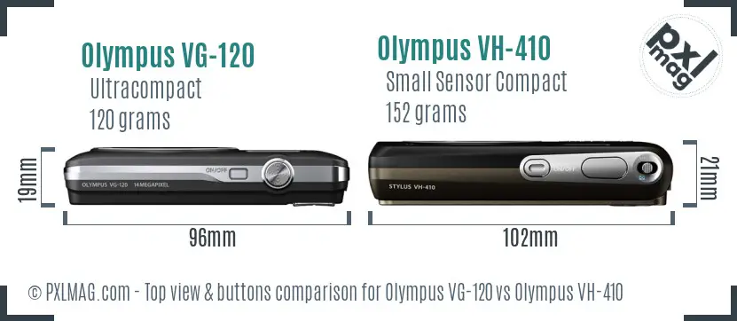 Olympus VG-120 vs Olympus VH-410 top view buttons comparison