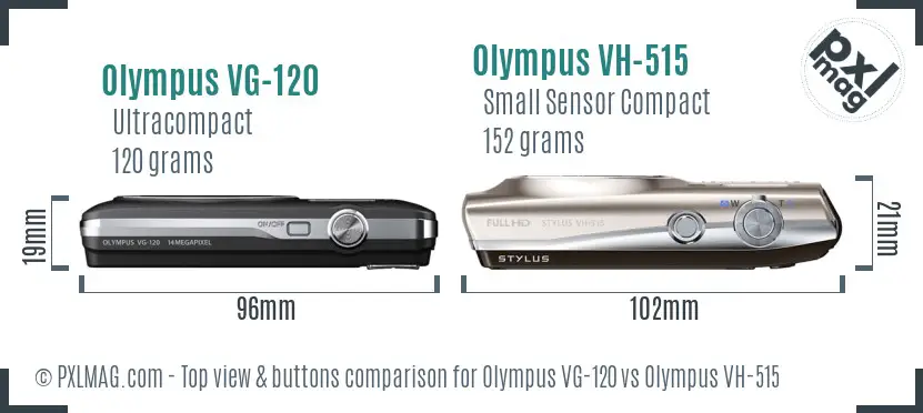 Olympus VG-120 vs Olympus VH-515 top view buttons comparison