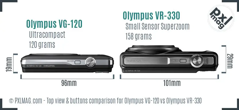 Olympus VG-120 vs Olympus VR-330 top view buttons comparison