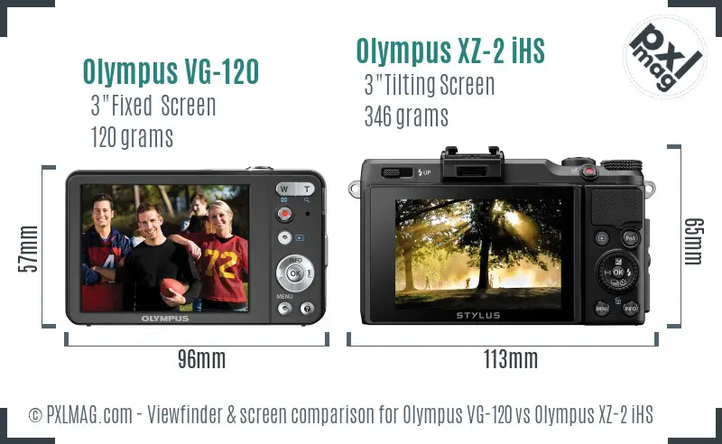 Olympus VG-120 vs Olympus XZ-2 iHS Screen and Viewfinder comparison
