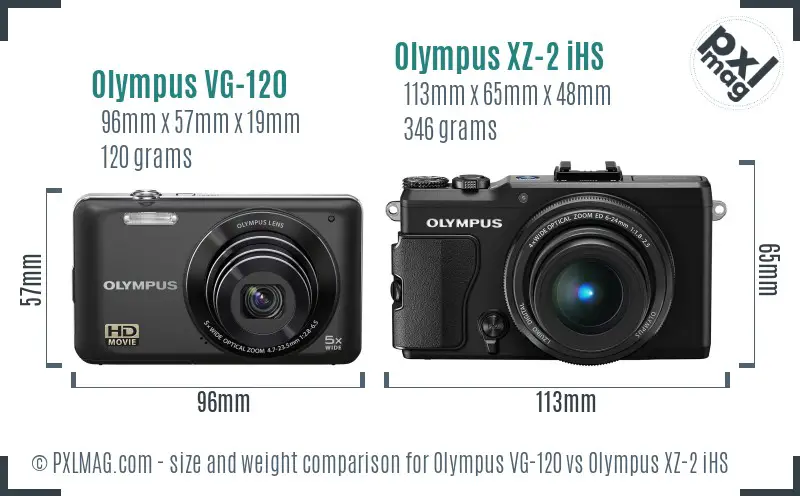 Olympus VG-120 vs Olympus XZ-2 iHS size comparison