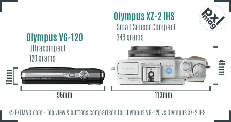 Olympus VG-120 vs Olympus XZ-2 iHS top view buttons comparison