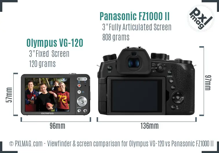 Olympus VG-120 vs Panasonic FZ1000 II Screen and Viewfinder comparison