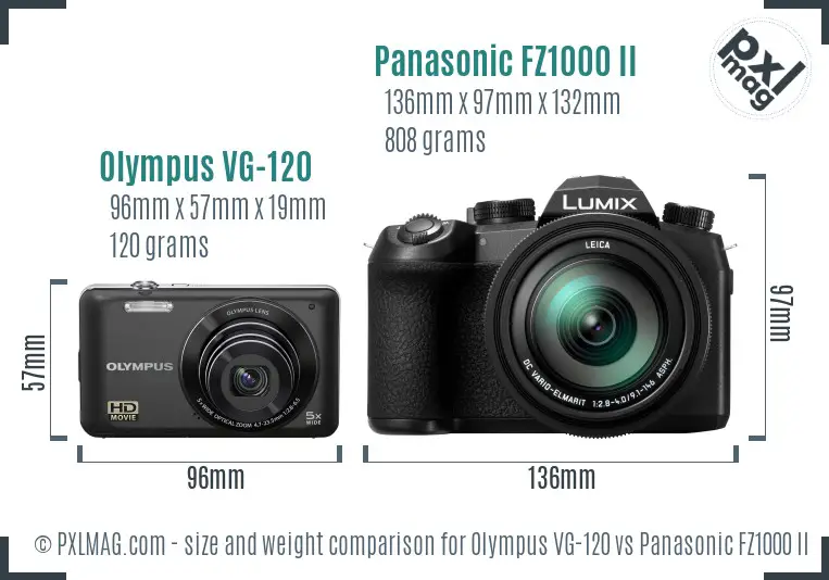 Olympus VG-120 vs Panasonic FZ1000 II size comparison