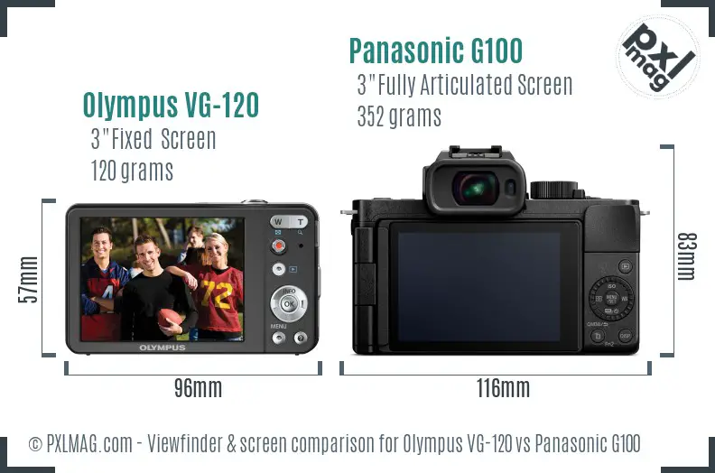 Olympus VG-120 vs Panasonic G100 Screen and Viewfinder comparison