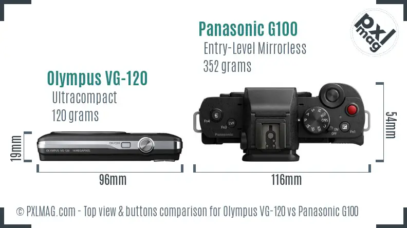 Olympus VG-120 vs Panasonic G100 top view buttons comparison
