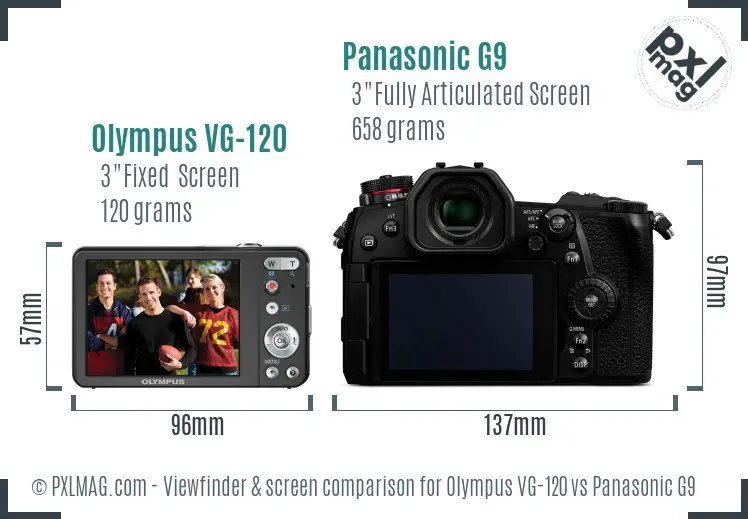 Olympus VG-120 vs Panasonic G9 Screen and Viewfinder comparison