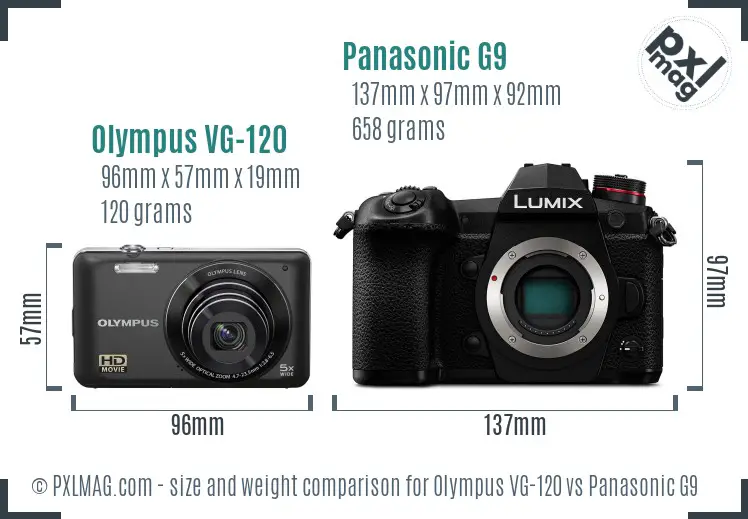 Olympus VG-120 vs Panasonic G9 size comparison