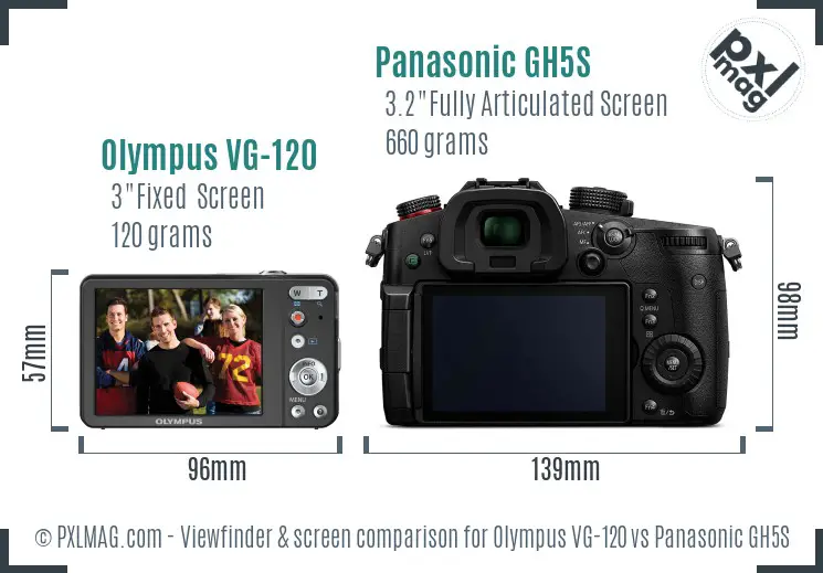 Olympus VG-120 vs Panasonic GH5S Screen and Viewfinder comparison
