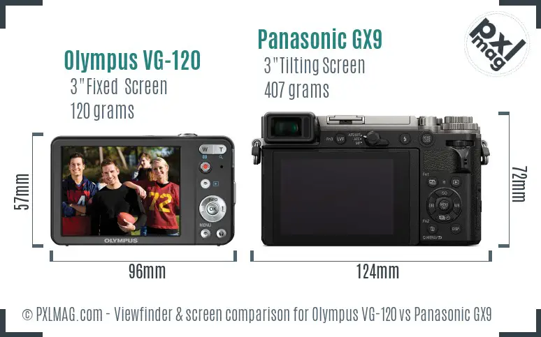 Olympus VG-120 vs Panasonic GX9 Screen and Viewfinder comparison