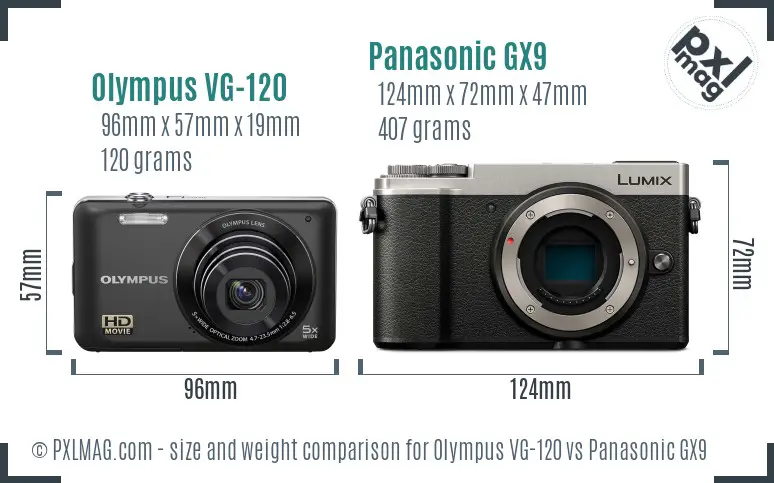 Olympus VG-120 vs Panasonic GX9 size comparison