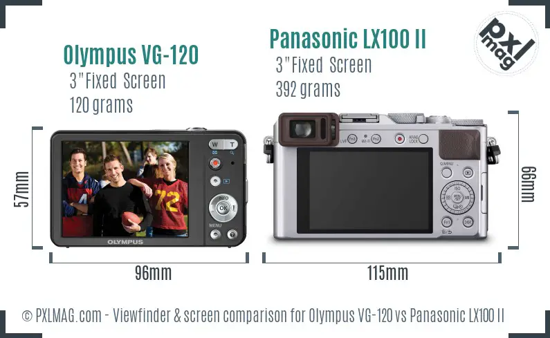 Olympus VG-120 vs Panasonic LX100 II Screen and Viewfinder comparison