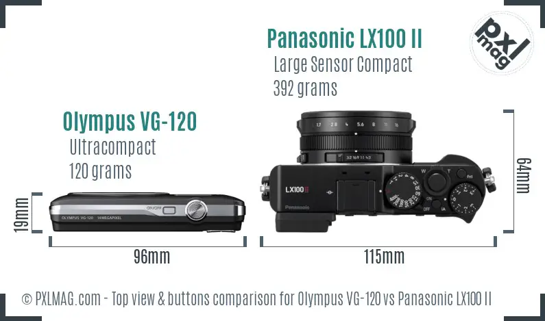 Olympus VG-120 vs Panasonic LX100 II top view buttons comparison