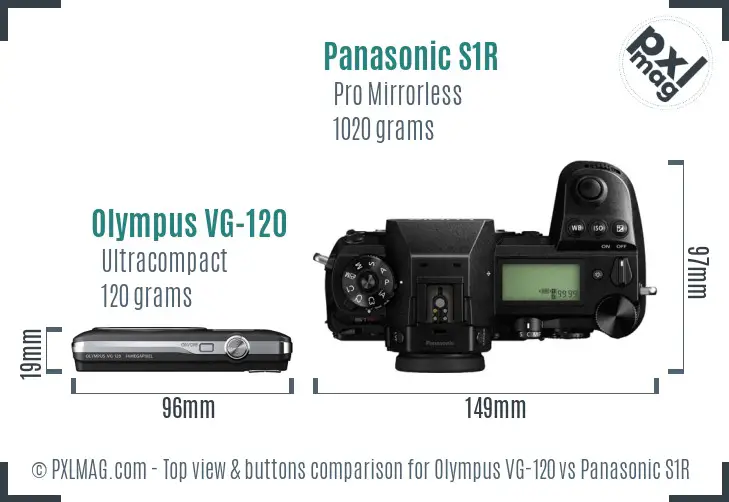 Olympus VG-120 vs Panasonic S1R top view buttons comparison