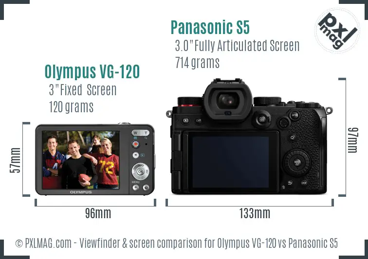 Olympus VG-120 vs Panasonic S5 Screen and Viewfinder comparison