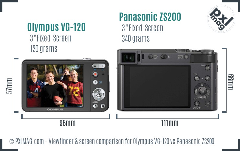 Olympus VG-120 vs Panasonic ZS200 Screen and Viewfinder comparison