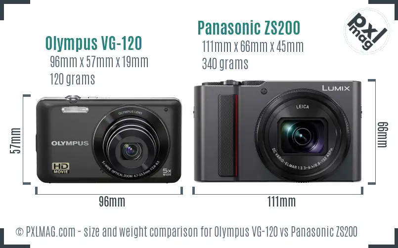 Olympus VG-120 vs Panasonic ZS200 size comparison