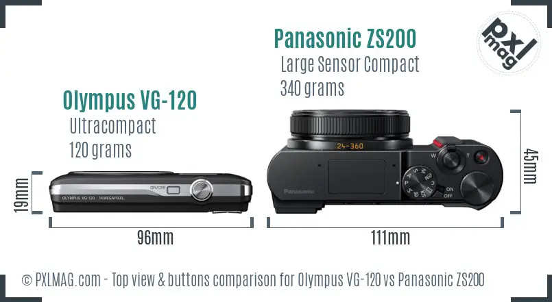Olympus VG-120 vs Panasonic ZS200 top view buttons comparison