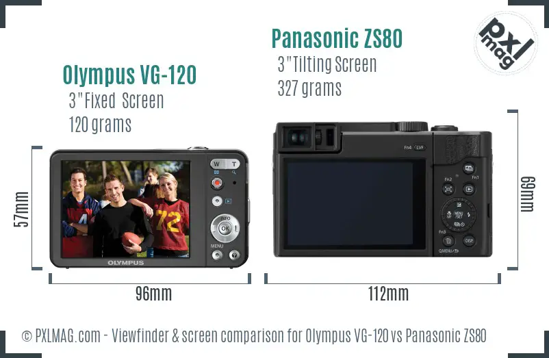 Olympus VG-120 vs Panasonic ZS80 Screen and Viewfinder comparison