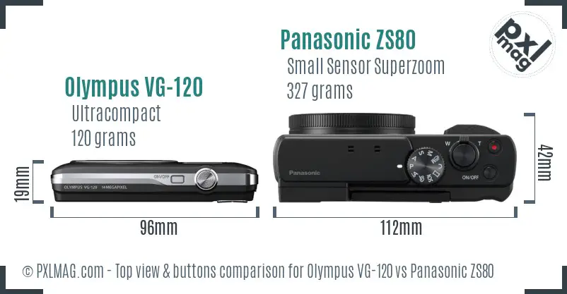 Olympus VG-120 vs Panasonic ZS80 top view buttons comparison