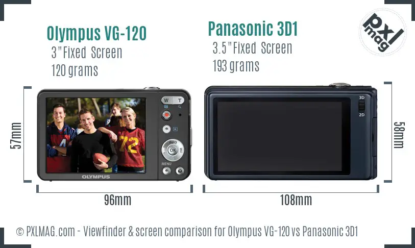 Olympus VG-120 vs Panasonic 3D1 Screen and Viewfinder comparison