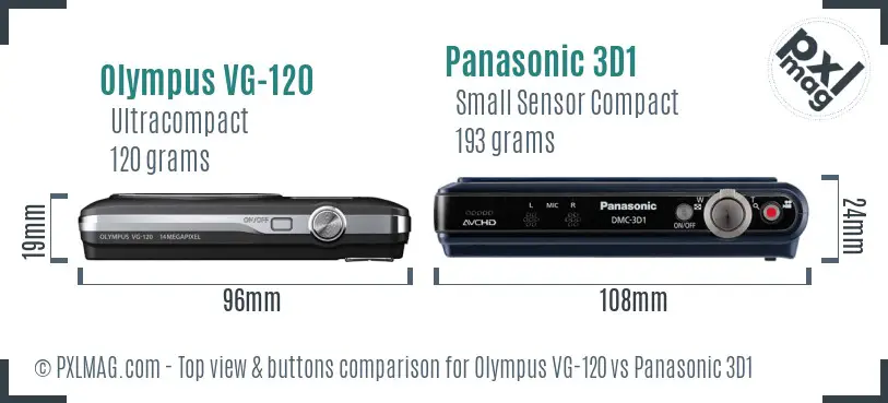 Olympus VG-120 vs Panasonic 3D1 top view buttons comparison