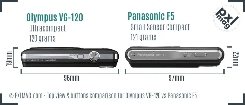 Olympus VG-120 vs Panasonic F5 top view buttons comparison