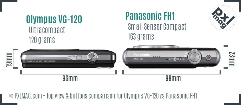 Olympus VG-120 vs Panasonic FH1 top view buttons comparison